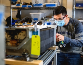 A Cummins employee works at the company’s Fuel Cell & Hydrogen Technology Campus in Mississauga, Ontario (Canada).